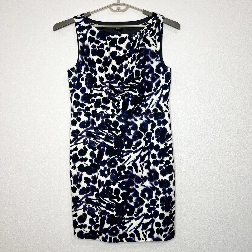 Ann Taylor White Purple Black Abstract Sleeveless Sheath Dress Plus Size 16